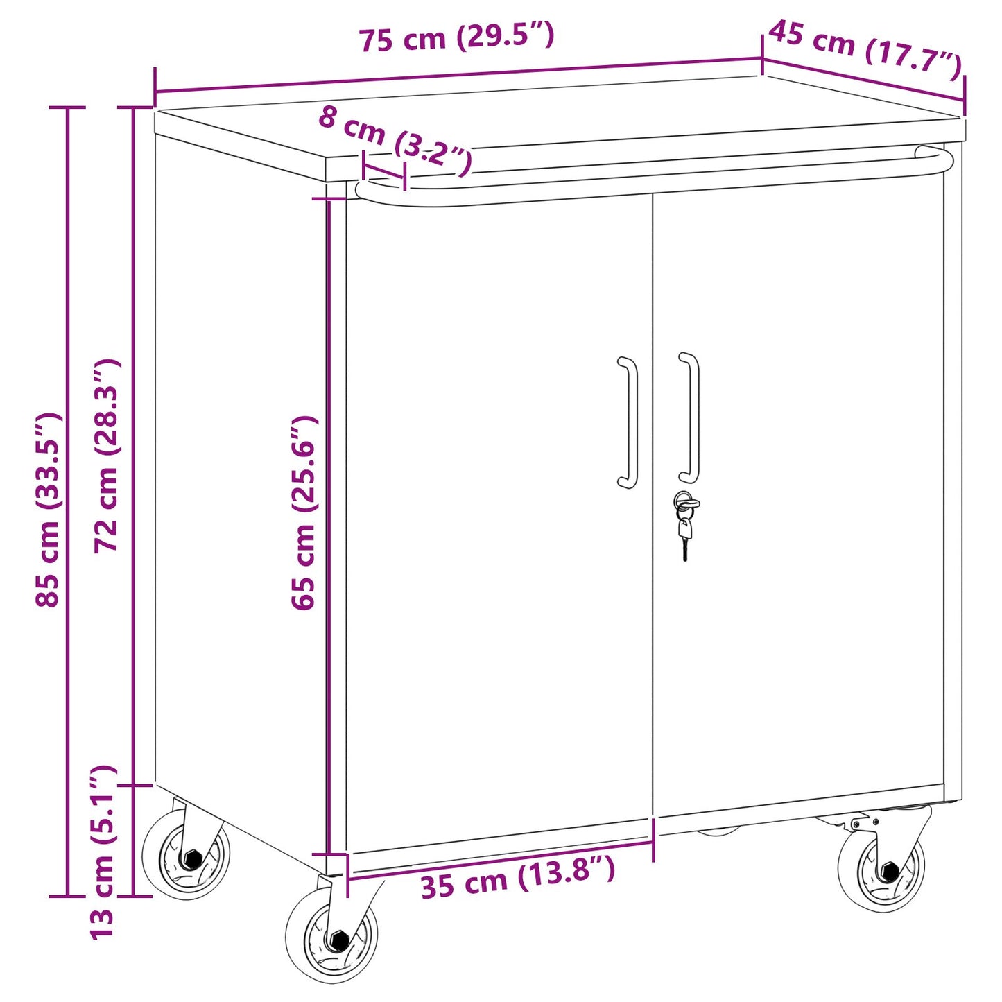 Armadio Portattrezzi  Con Ruote E Chiusura Nero 75X45X85 Cm Acciaio