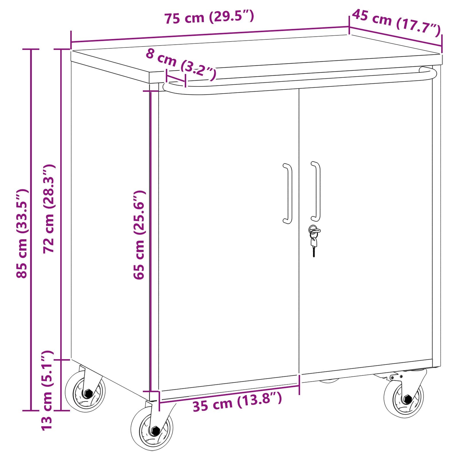 Armadio Portattrezzi  Con Ruote E Chiusura Nero 75X45X85 Cm Acciaio