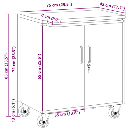 Armadio Portattrezzi  Con Ruote E Chiusura Nero 75X45X85 Cm Acciaio