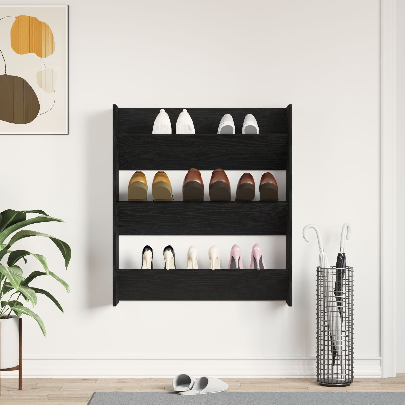Armadio Per Scarpe  Nero Rovere 80X18X90 Cm In Legno Ingegnerizzato