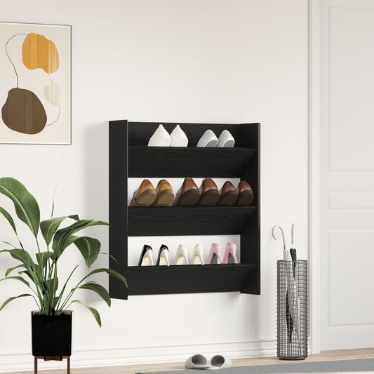 Armadio Per Scarpe  Nero Rovere 80X18X90 Cm In Legno Ingegnerizzato