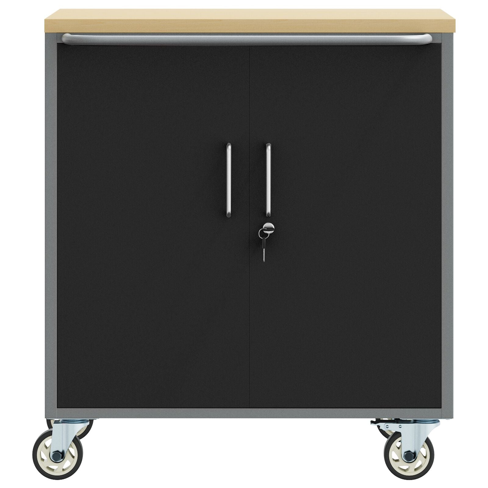 Armadio Portattrezzi  Con Ruote E Chiusura Nero 75X45X85 Cm Acciaio