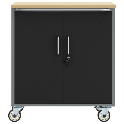 Armadio Portattrezzi  Con Ruote E Chiusura Nero 75X45X85 Cm Acciaio