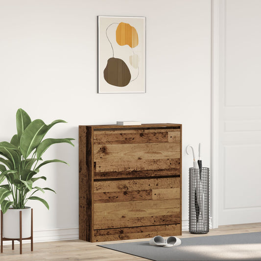 Mobile Per Scarpe  Con Cassetto Flip In Legno Antico 80X21X87,5 Cm