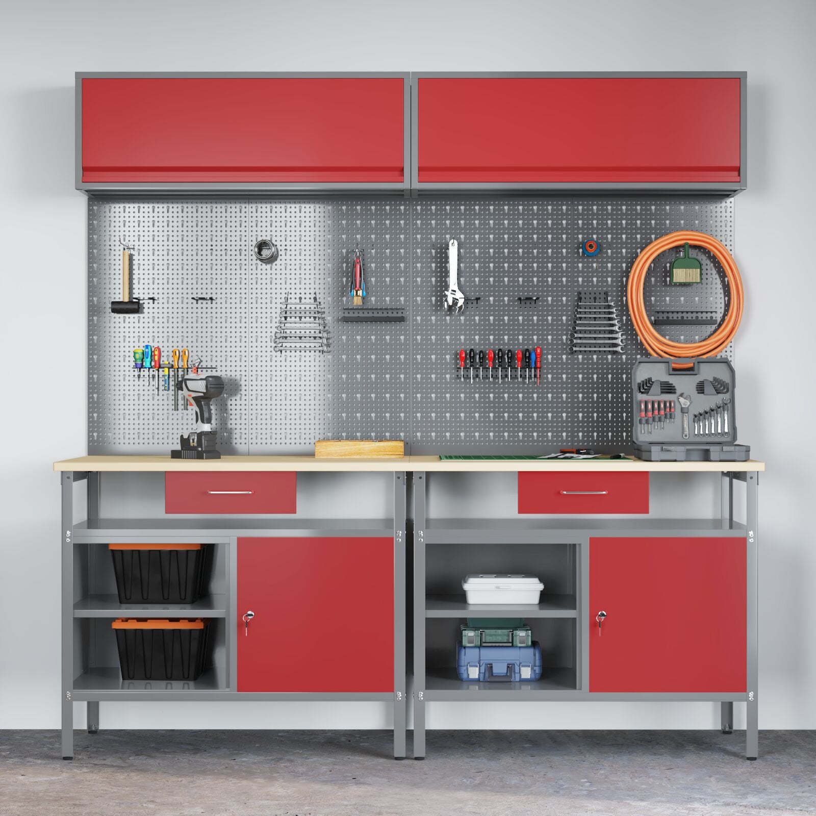 Set Da Lavoro In Acciaio Rosso Da 8 Pezzi Rosso