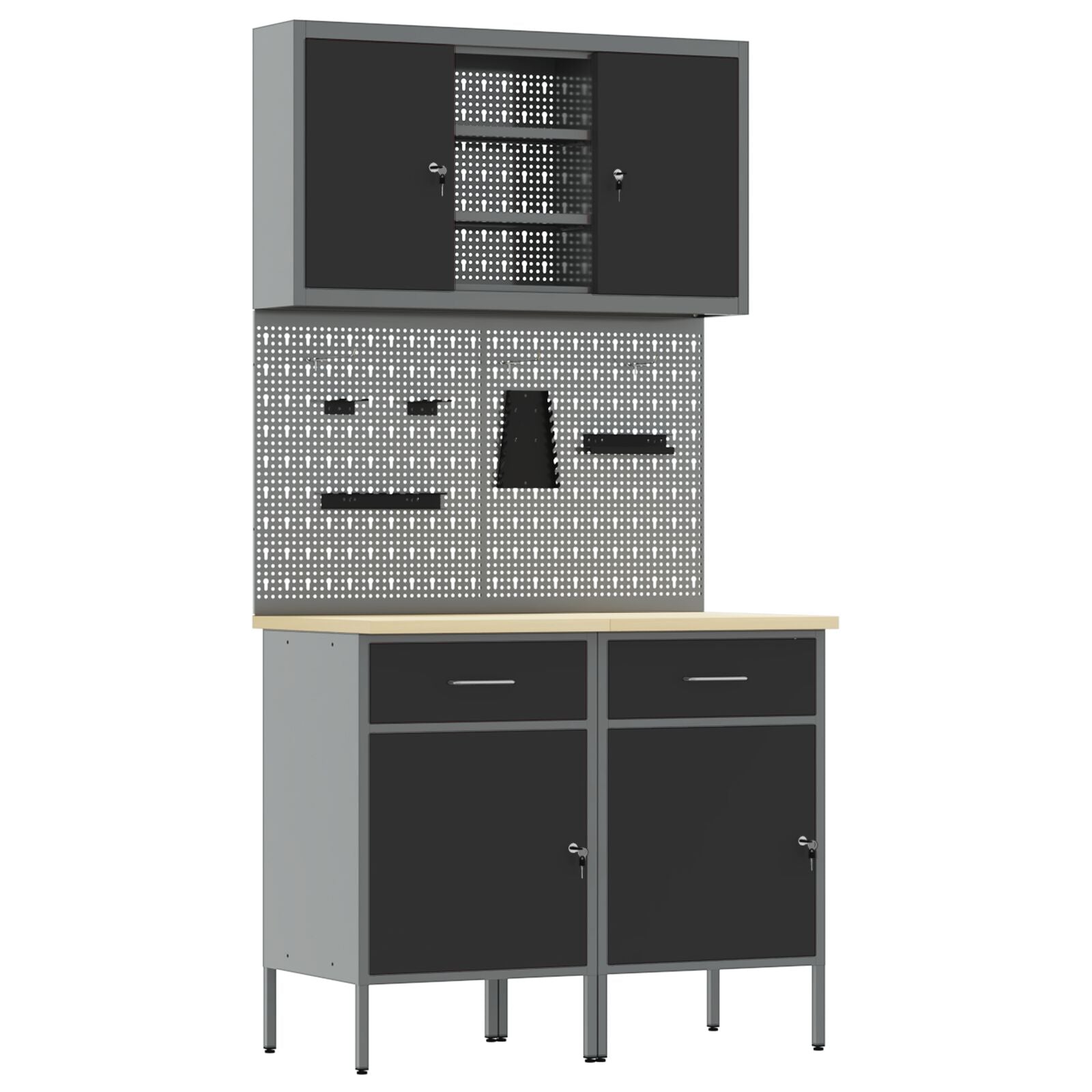 Set Di Mobili Da Lavoro Set Di 5 Nero Acciaio Standard Grigio
