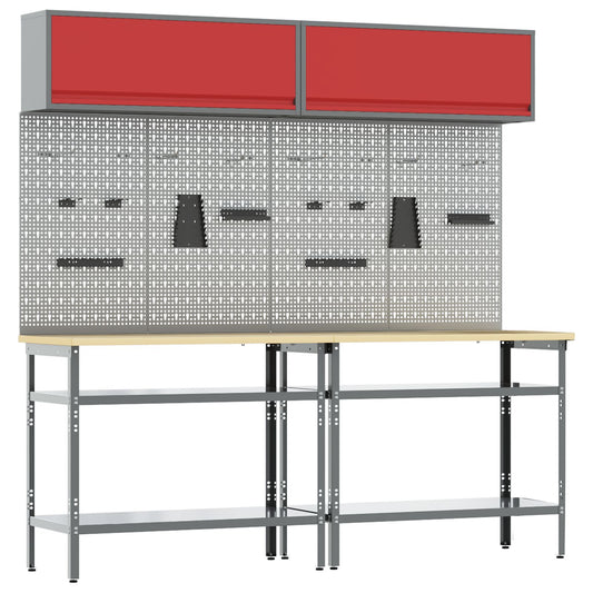 Set Di 8 Banchi Da Lavoro In Acciaio Grigio Rosso