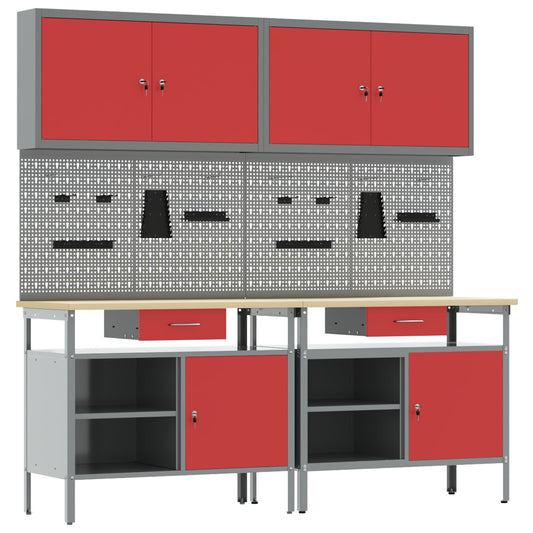 Set Di Panchina Da Lavoro In Acciaio Rosso Da 8 Pezzi Rosso