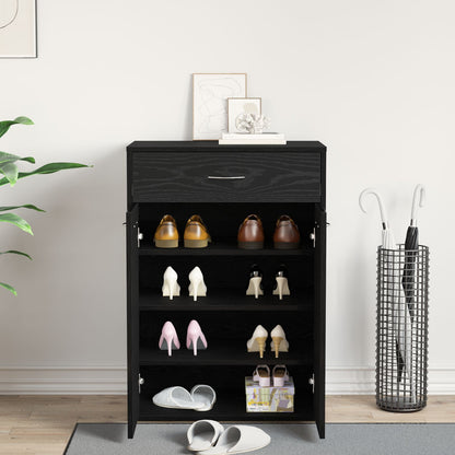Armadio Scarpe  Nero Rovere 60X35X84 Cm In Legno Ingegnerizzato