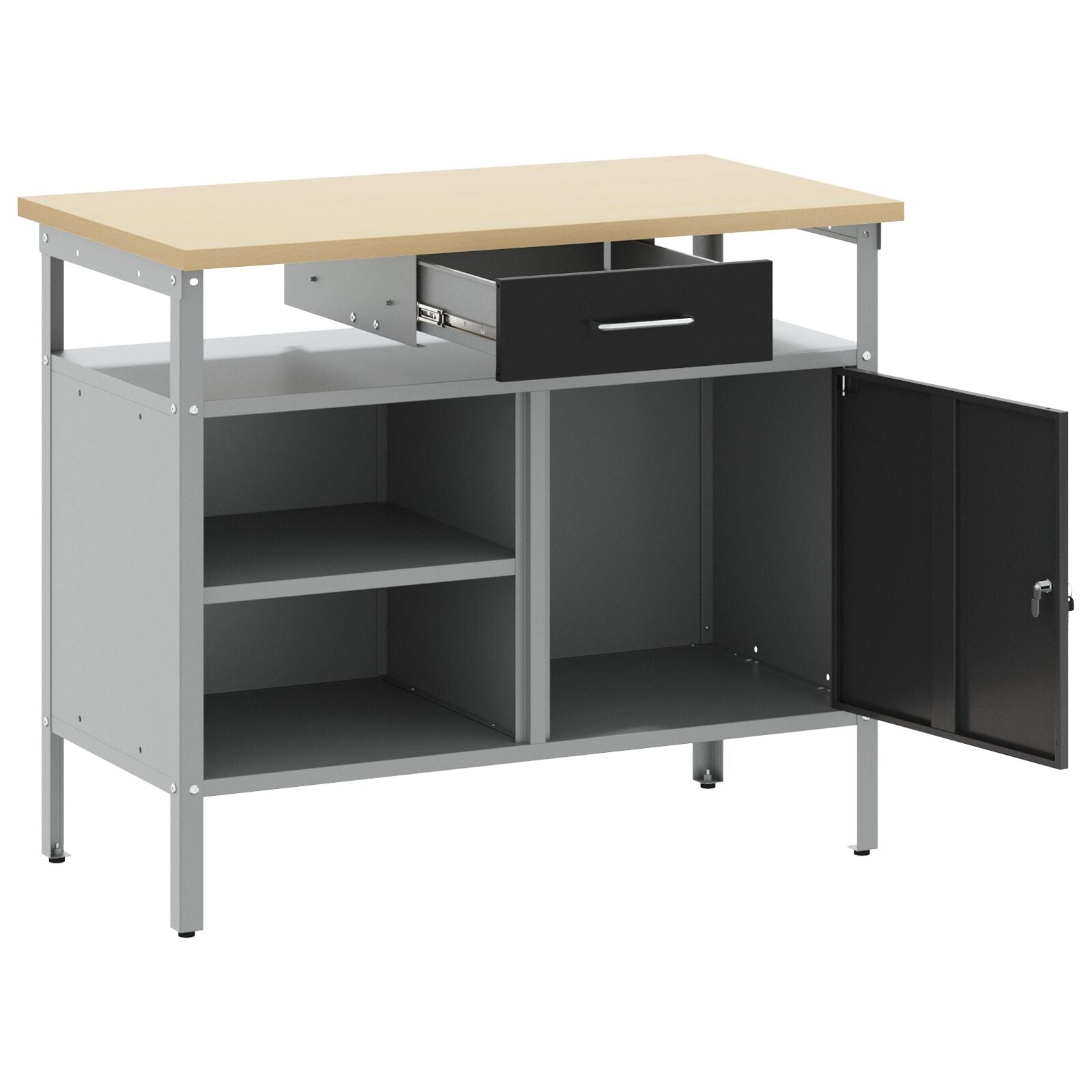 Banco Da Lavoro  Con Porta Bloccabile Nero 100X55X85 Cm Acciaio