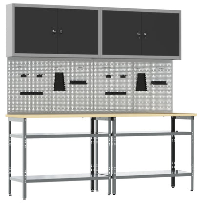 Set Da Lavoro In Acciaio Grigio 8 Pezzi Di Rosso