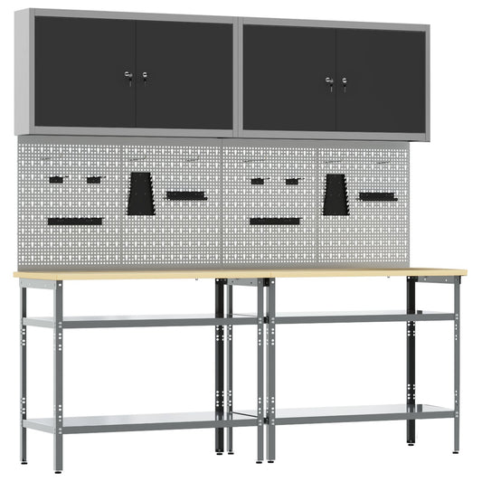 Set Da Lavoro In Acciaio Grigio 8 Pezzi Di Rosso
