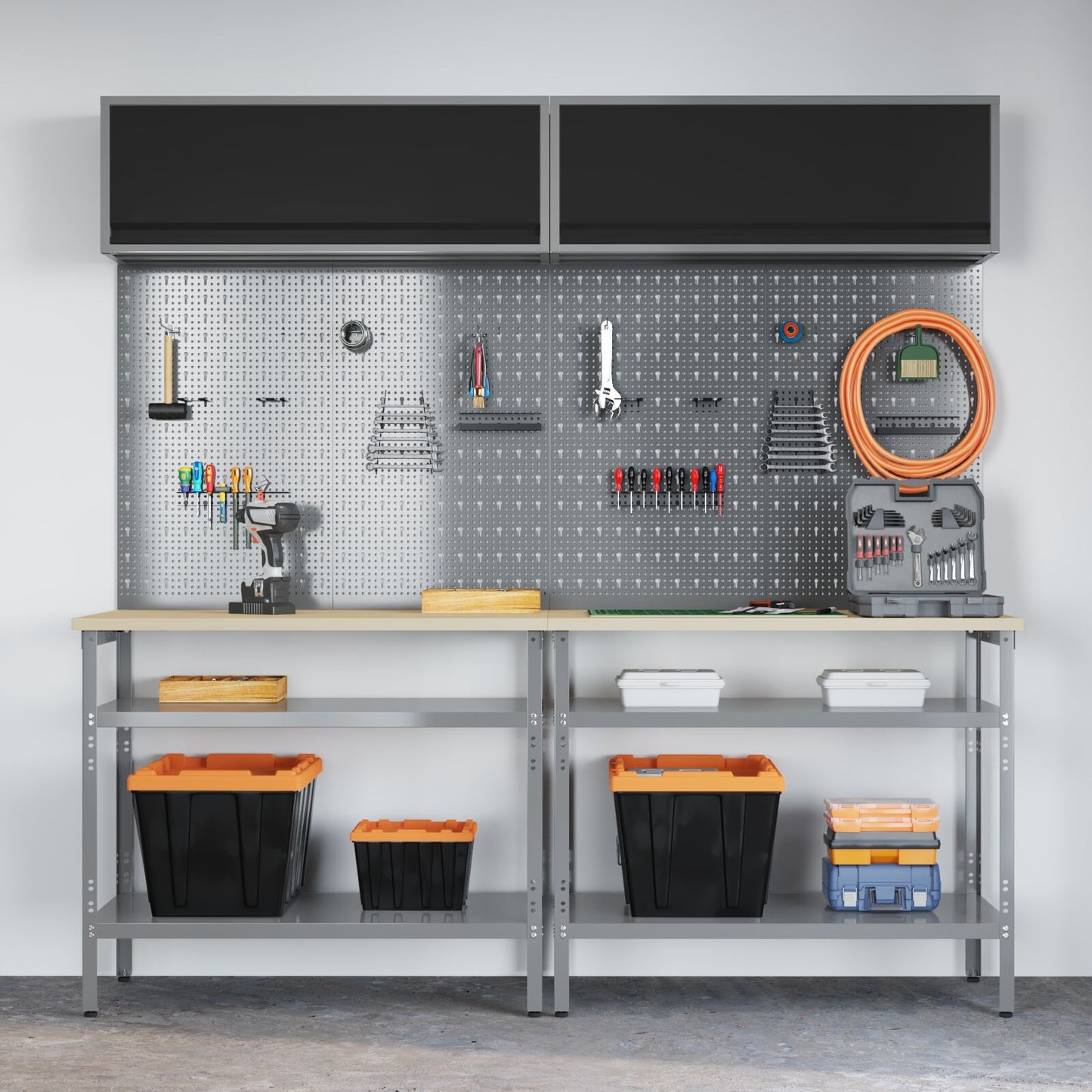 Set Banco Di Lavoro 8 Pezzi Grigio Acciaio Rosso