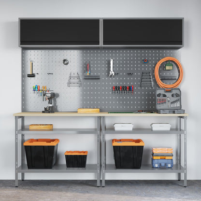 Set Banco Di Lavoro 8 Pezzi Grigio Acciaio Rosso