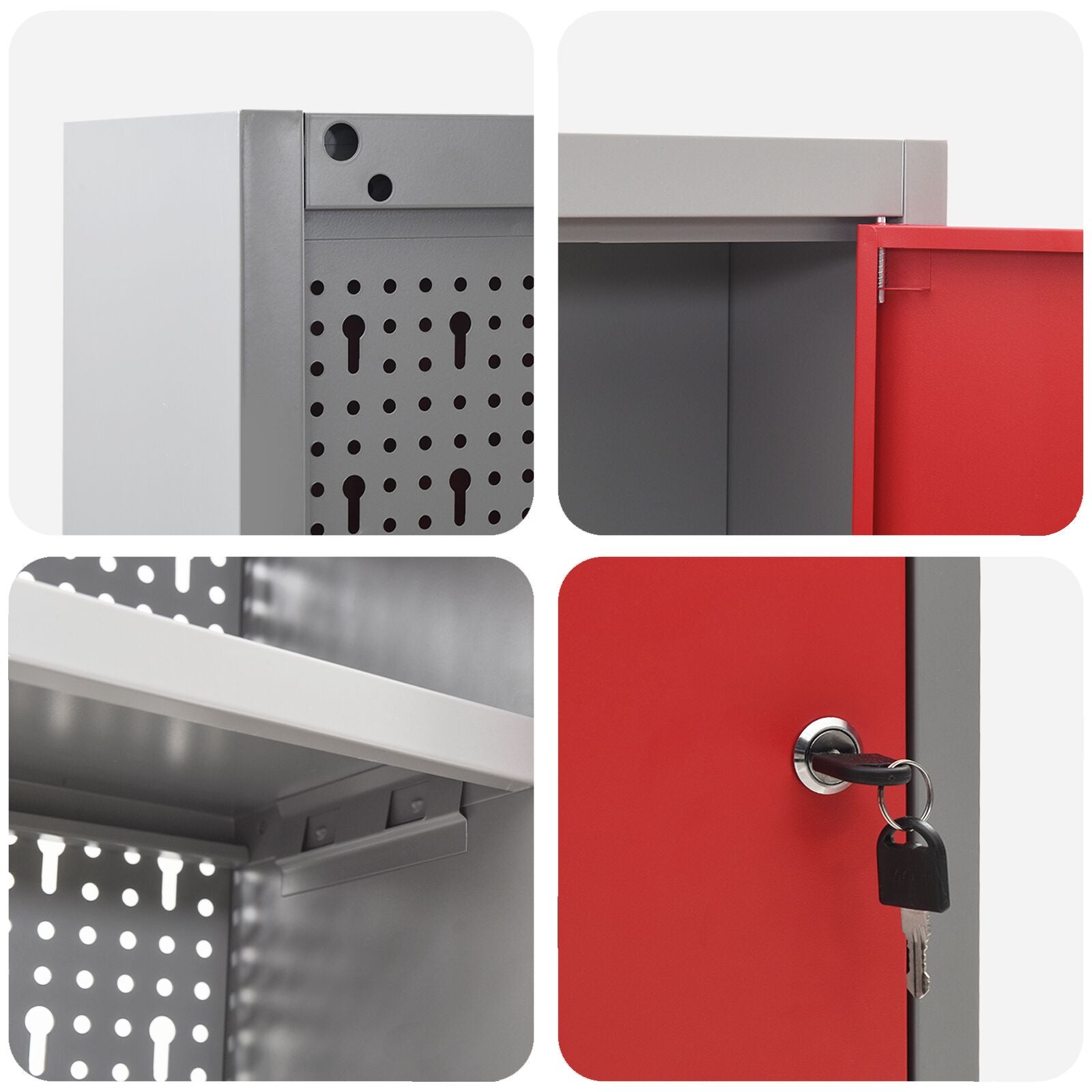 Set Da Muro Con Mobile Per Attrezzi E Pannello Utensili A 3 Pezzi Rosso Metallico Rosso