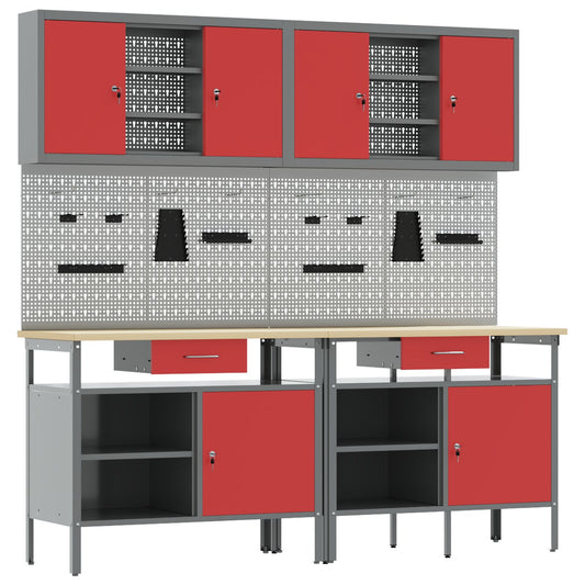 Set Di Banchi Da Lavoro Red Steel Da 8 Pezzi Di Rosso