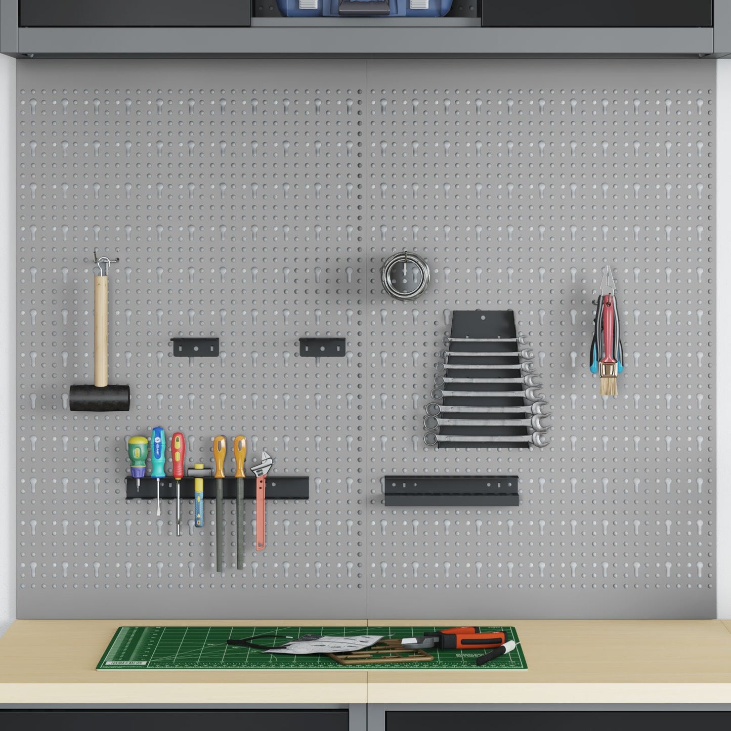 Pannelli Pegboard  2 Pezzi Con 8 Accessori Grigio 50X Acciaio