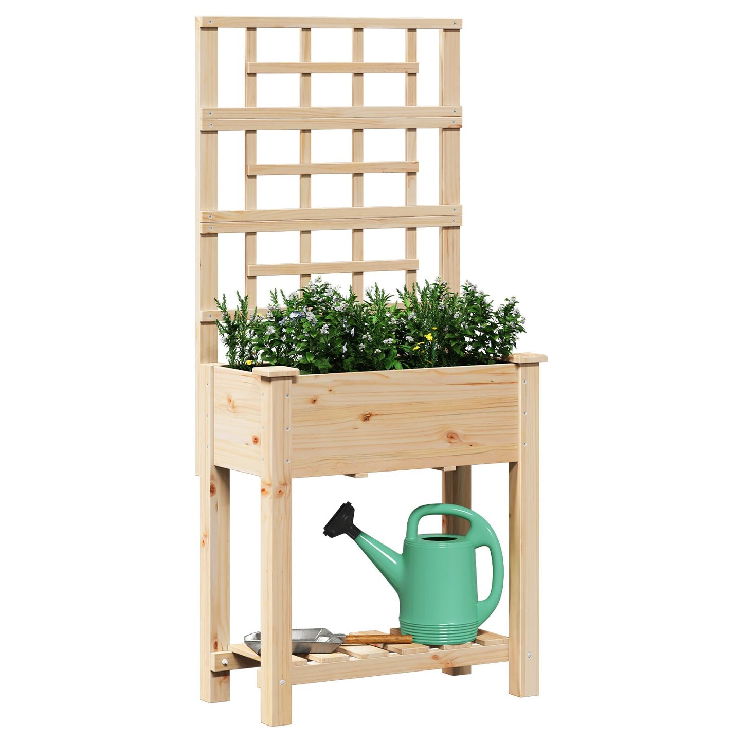 Fioriera Da Giardino Con Trellis E Ripiano 71X37X152 Cm In Legno Massello Di Abete
