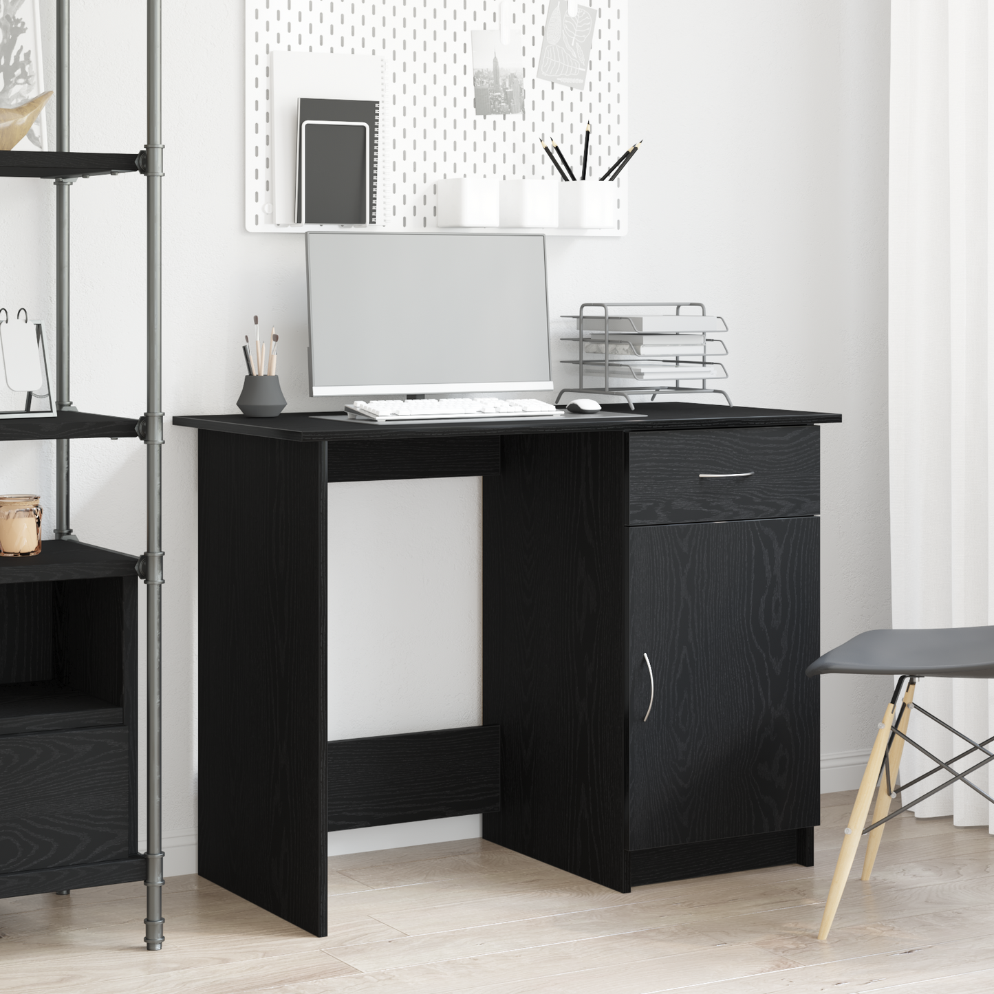 Scrivania Nera 100X50X76 Cm In Legno Multistrato