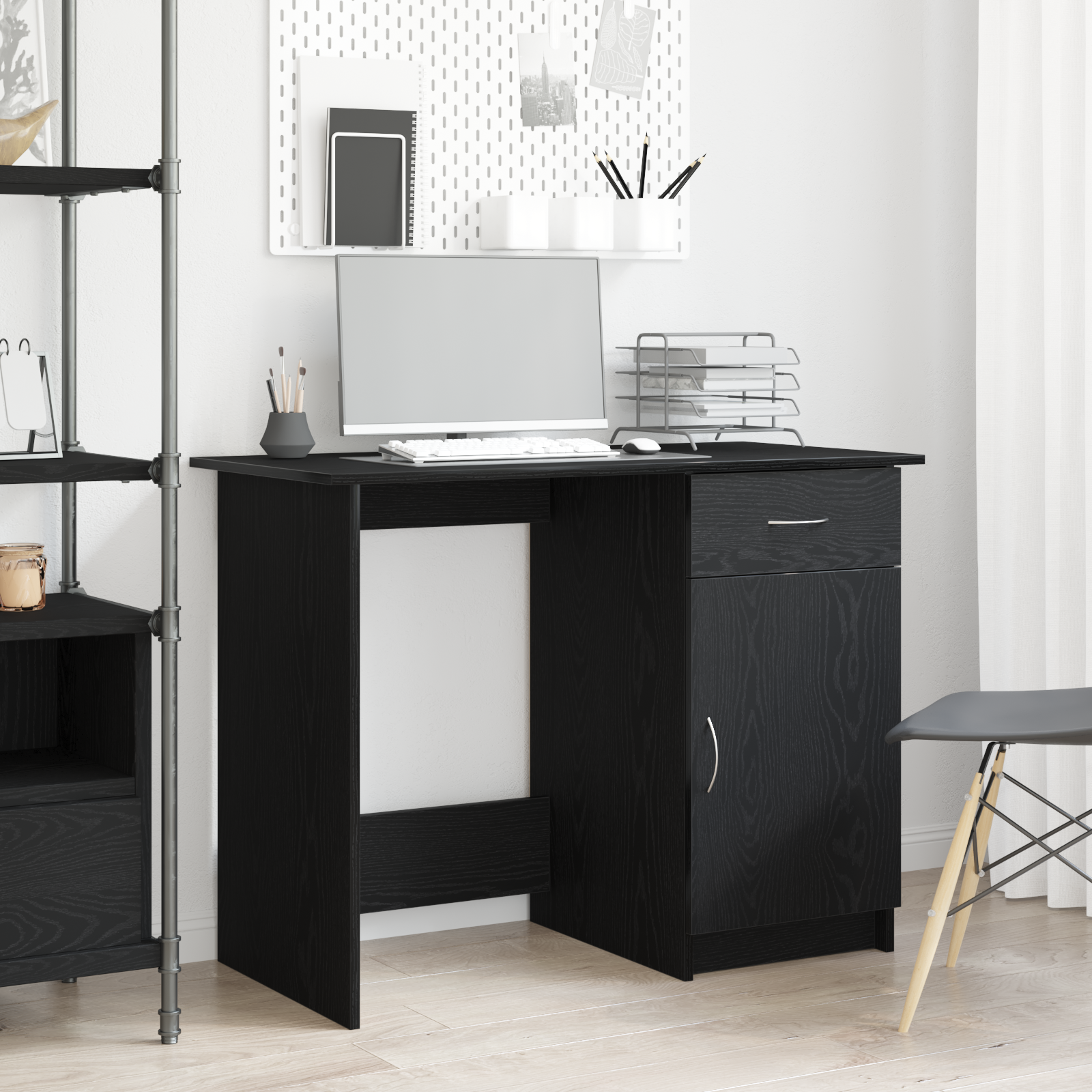 Scrivania Nera 100X50X76 Cm In Legno Multistrato