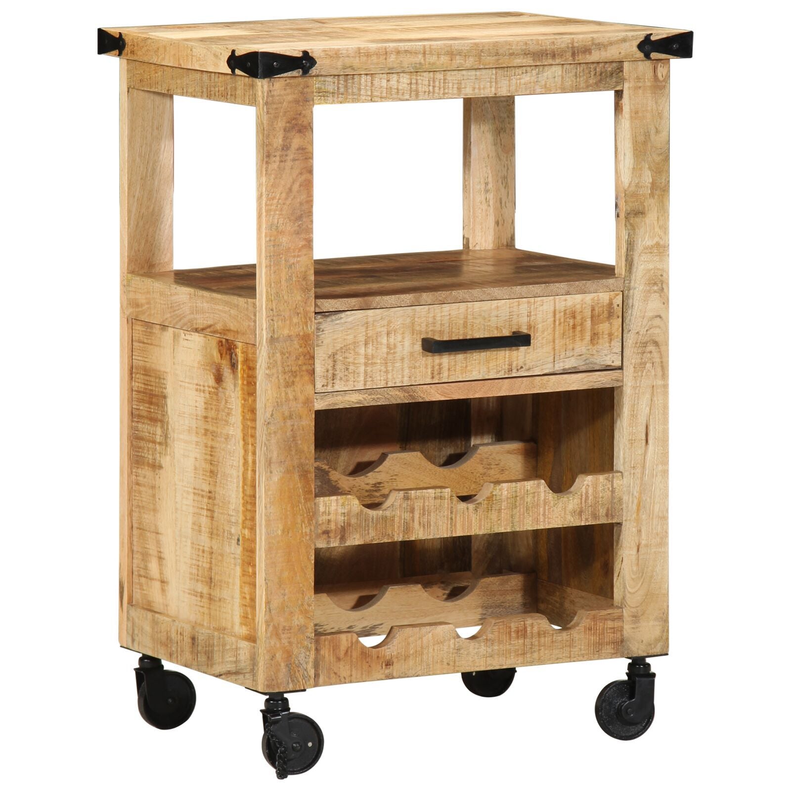Carrello Da Cucina 55X40X80 Cm In Legno Massello Rustico Di Mango
