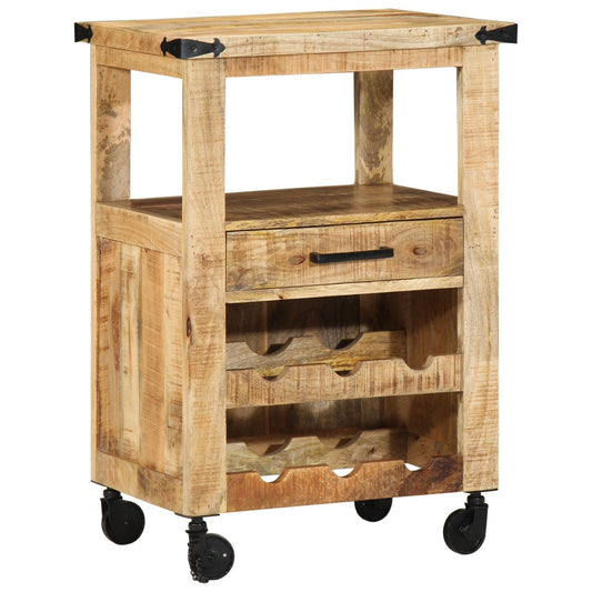 Carrello Da Cucina 55X40X80 Cm In Legno Massello Rustico Di Mango